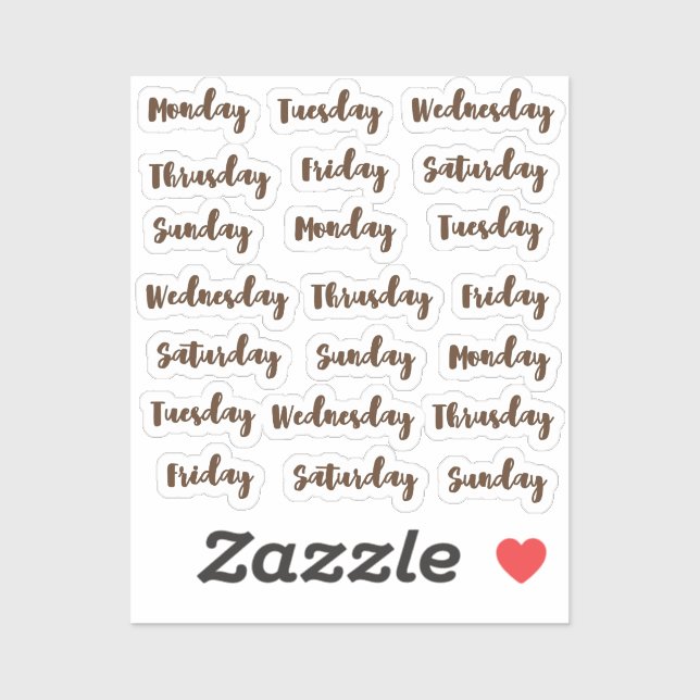 Adesivo Dias da semana de escova cursiva (Folha)