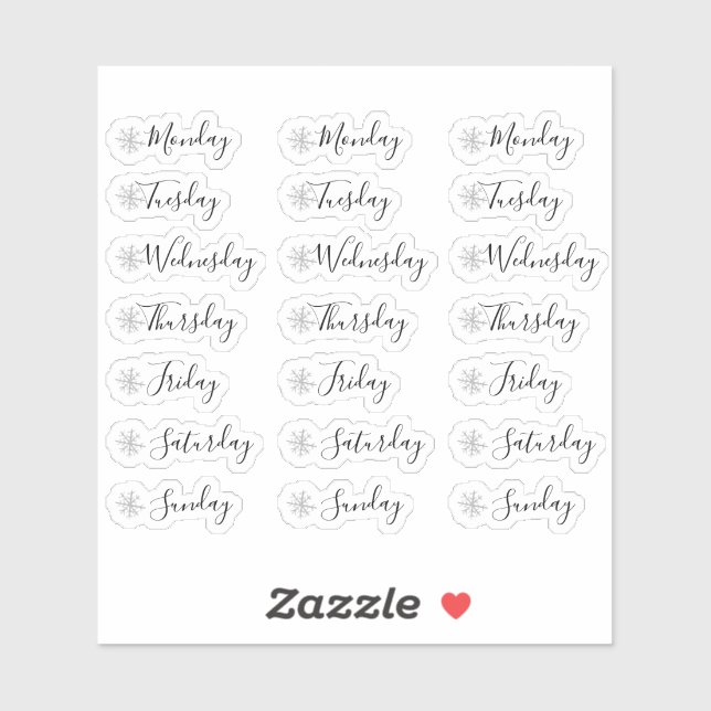 Adesivo Dias da Semana do Planador do Floco de Neve com Aq (Folha)