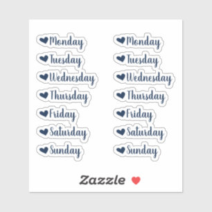 Adesivo Dias da Semana Marinho Blue Heart Planner Stickers