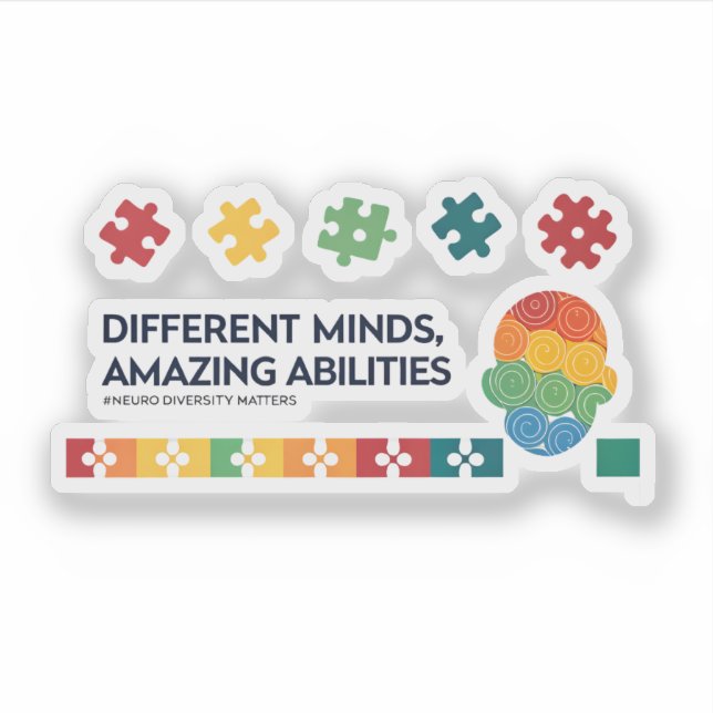 Adesivo Different Minds Amazing Abilities Awareness Art (Frente)
