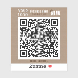Adesivo Digitalizar QR Code Menu Russo Charm Kraft Paper