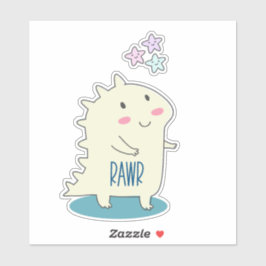 Adesivo Dino Amarelo Bonito com Estrelas Felizes