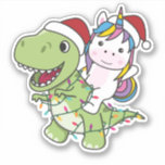 Adesivo Dinosaur Christmas Unicorn Winter T-Rex Dino Stick<br><div class="desc">The T-Rex with unicorn Christmas with fairy lights. Funny unicorn rides on dinosaur for the holidays. Also funny for Christmas in July. Dinos are cute animals and perfect for Christmas.</div>
