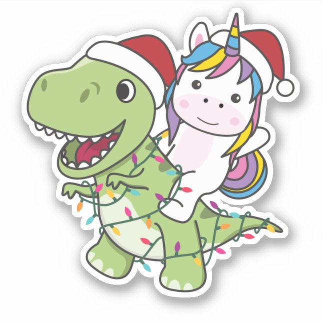 Adesivo Dinosaur Christmas Unicorn Winter T-Rex Dino Stick (Frente)