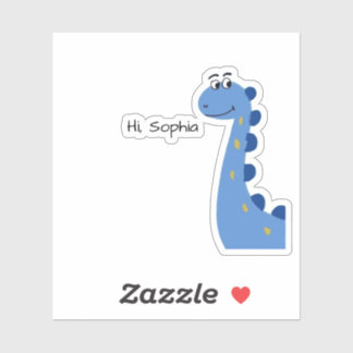 Adesivo Dinossauro Azul Fofo - Nome Personalizado Sophia