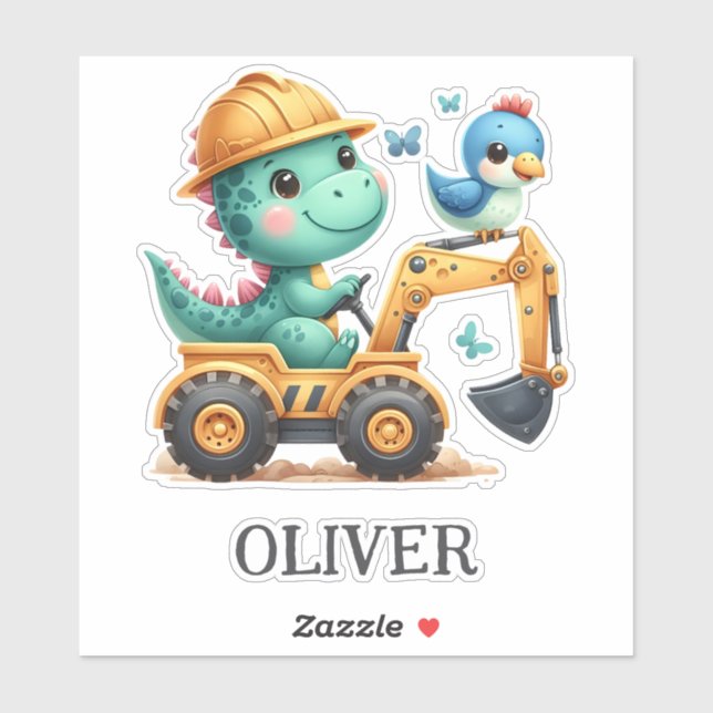 Adesivo Dinossauro de Árvore-Cuta Dirigindo Veículo de Con (Folha)