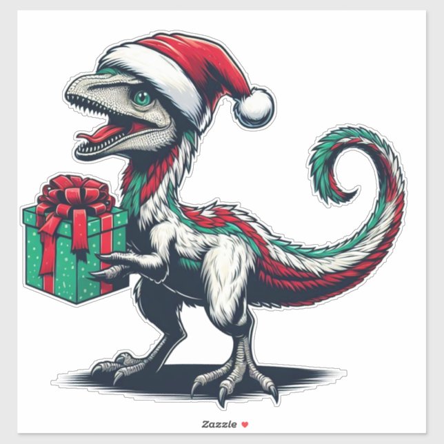 Adesivo Dinossauro de Natal bonito (Folha)