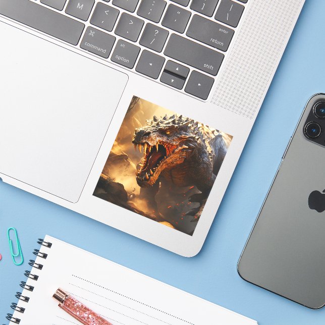 Adesivo DinossauroVinheta-Vinil De Corte Personalizado (Notebook com iPhone)