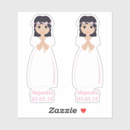 Adesivo Diseño Romántico Comunión Niña con Orla Rosa