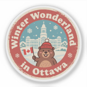 Adesivo Diversão de Inverno do Castor Retro Ottawa