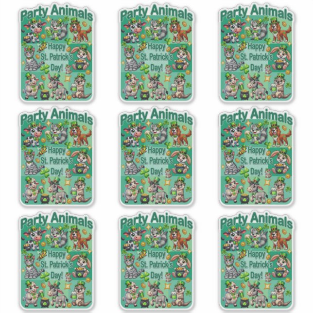 Adesivo Diversão de Patrick e "Animais de Festa" Adoráveis (Frente)