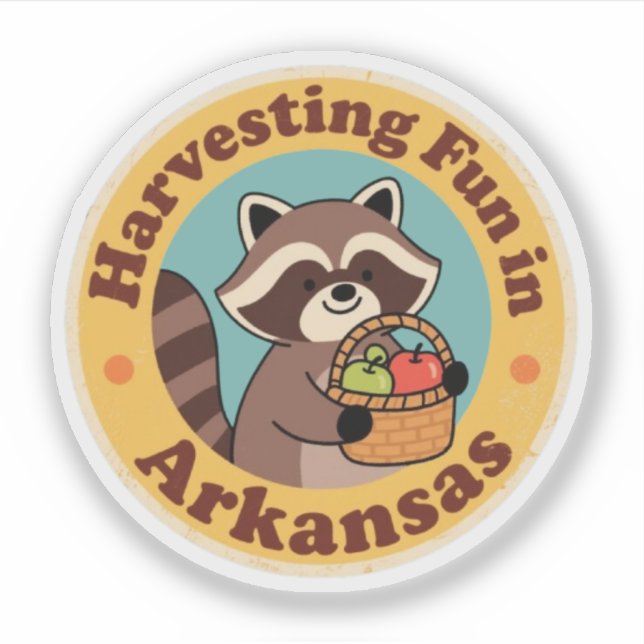 Adesivo Diversão Vintage em Arkansas Raccoon Harvesting (Frente)