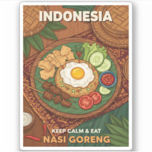 Adesivo Divertida Viagem Retro Indonésia Nasi Goreng Comid