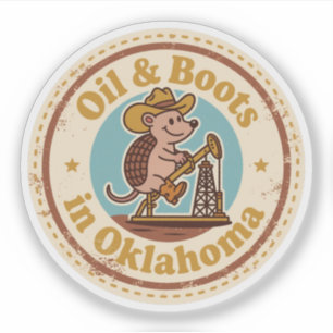 Adesivo Divertido Armadillo Cowboy Vintage Oklahoma Retro