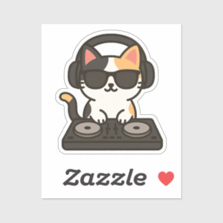 Adesivo DJ Calico Cat Misturando Faixas