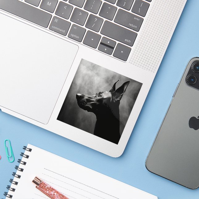 Adesivo Doberman Pinscher Black and White (Notebook com iPhone)
