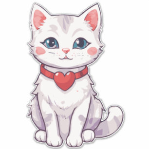 Adesivo Doce desenho de um gatinho com colar de coração.