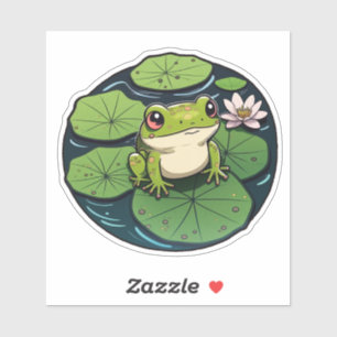Adesivo Doce Sapo Kawaii sobre Lily Pad Sticker, Sapo boni