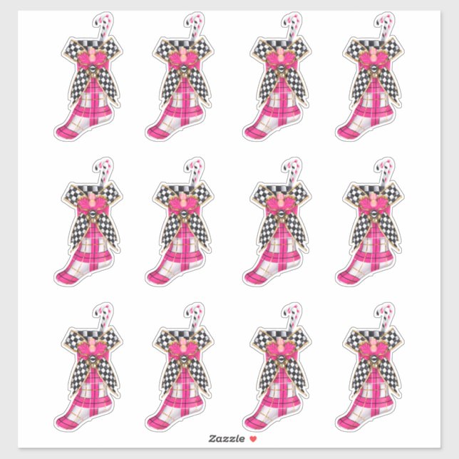 Adesivo Doces de Natal Cor-de-Rosa Canaviais Xmas Xadrezes (Folha)