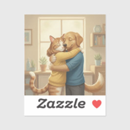 Adesivo Dog and Cat Hug Custom-Cut Vinyl Sticker