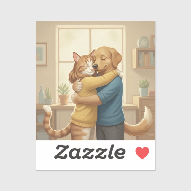 Adesivo Dog and Cat Hug Custom-Cut Vinyl Sticker (Folha)