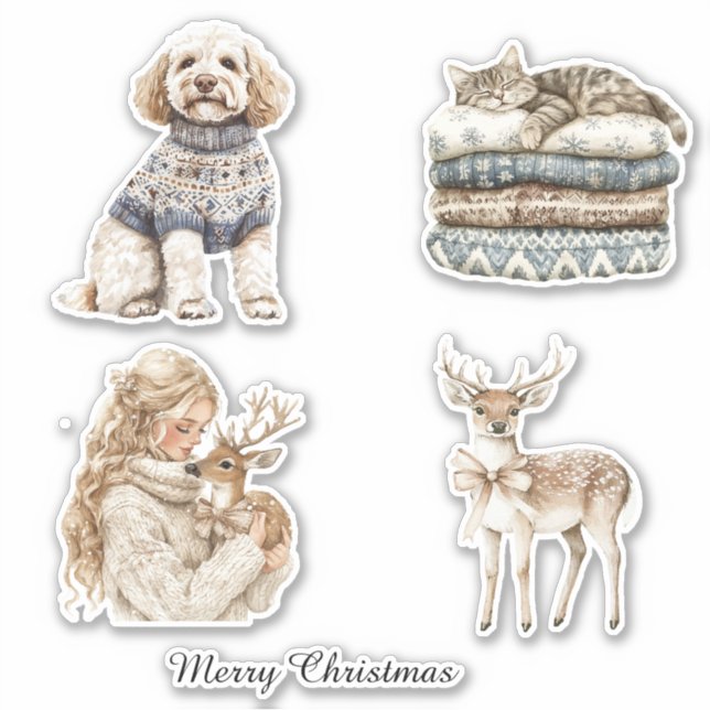 Adesivo Dog Cat Deer Girl Christmas (Frente)