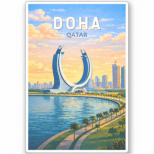 Adesivo Doha Qatar Ilustração Arte de Viagem Vintage