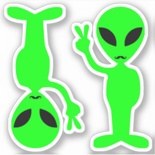Adesivo Dois aliens Mustachioed verdes pequenos da paz do