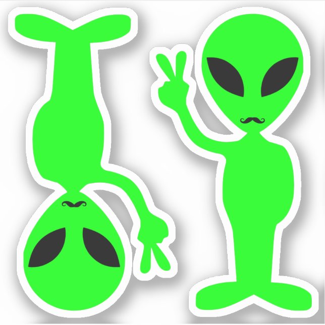 Adesivo Dois Pequenos Aliens de Paz Hipster Maciço Verde (Frente)