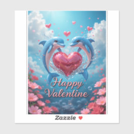 Adesivo Dolphin Rose Valentine Romantic Ocean Love 