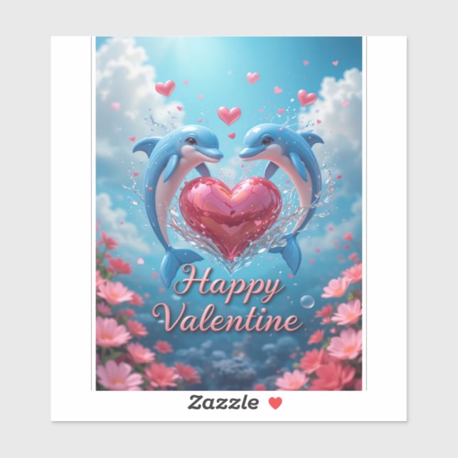 Adesivo Dolphin Rose Valentine Romantic Ocean Love  (Folha)