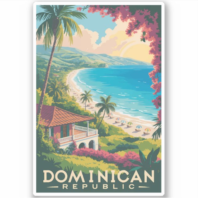 Adesivo Dominican Republic Beach Illustration Travel Art (Frente)