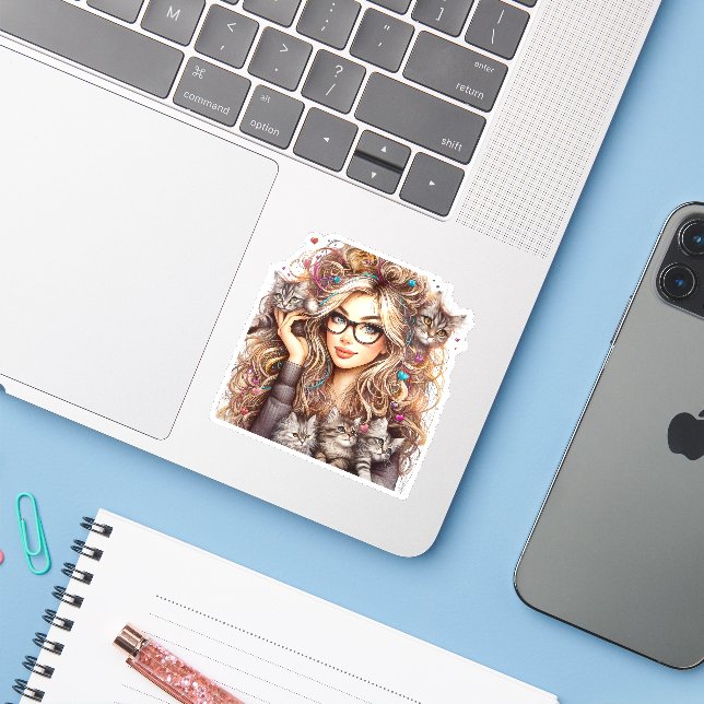 Adesivo Dona dos Gatos Maluca  (Notebook com iPhone)