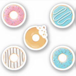 Adesivo Donuts rosa azul e mordidas chocolate 5x conjunto