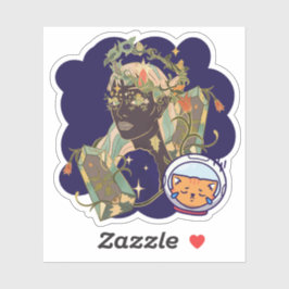 Adesivo Donzela Elfa Mística, Gemas Celestiais & Astronaut