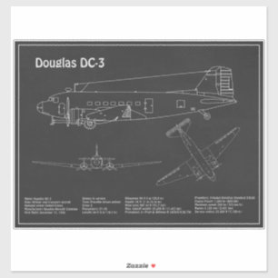 Adesivo Douglas DC-3 - PD Planos de desenho de projeto de