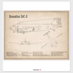 Adesivo Douglas DC-3 - Planos de Desenho de Esquema de Avi