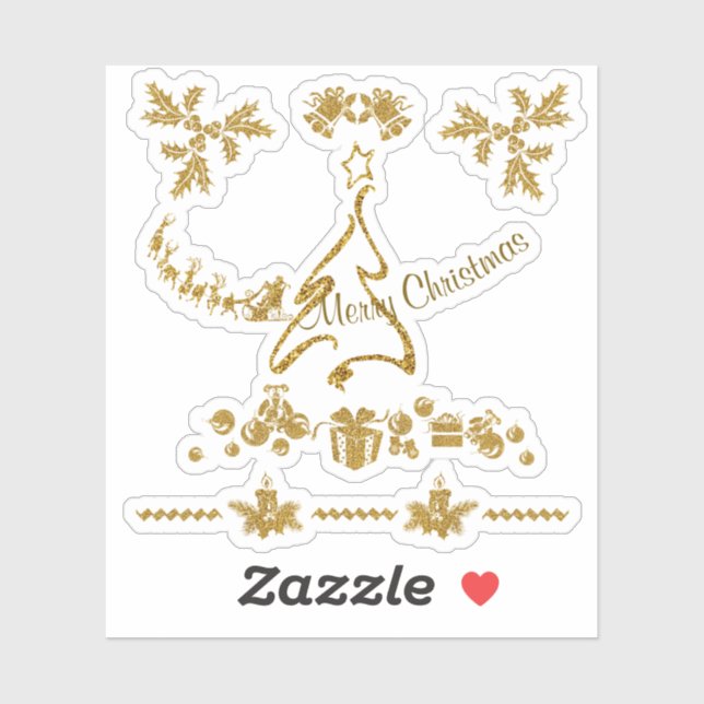 Adesivo Dourada Glitter Feliz Natal, Papai Noel (Folha)