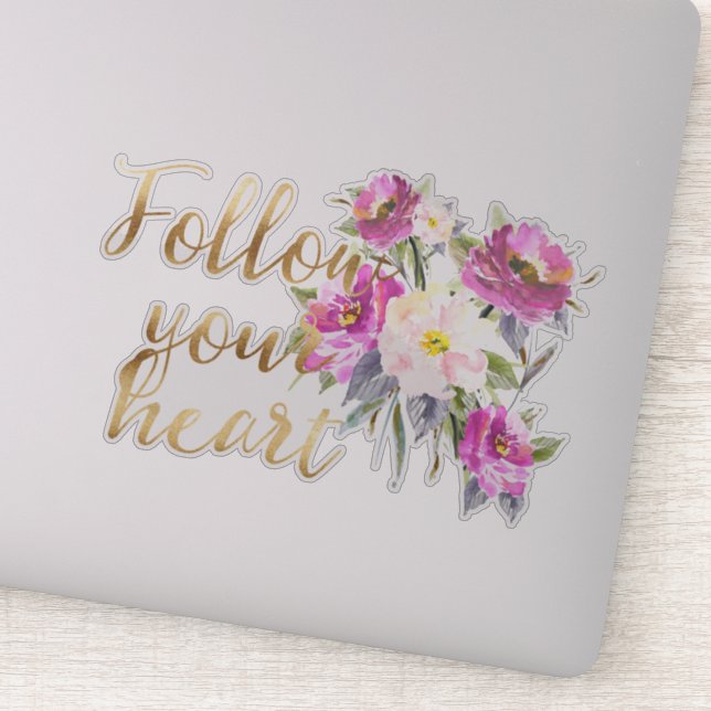 Adesivo Dourado cor-de-rosa, siga a sua aquarela cardíaca (Detalhe)