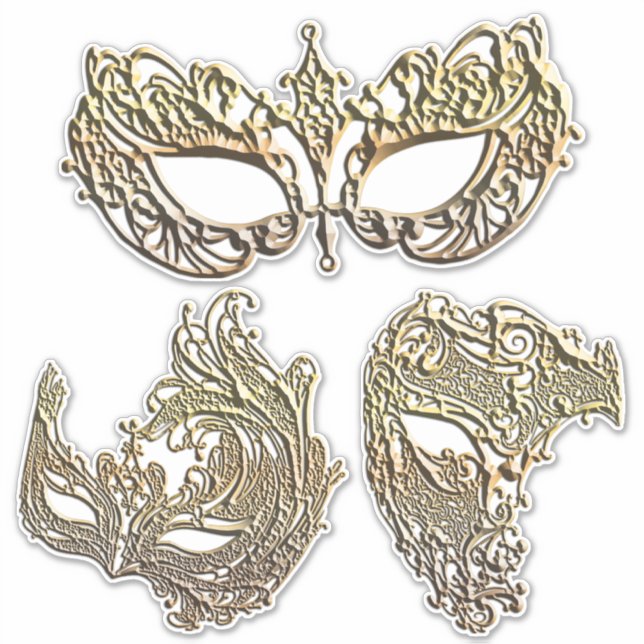 Adesivo Dourado Filigree Venetian Mardi Gras Máscara Arte (Frente)