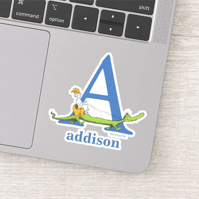 Adesivo Dr. Seuss ABC: Carta A - Branco | Adicione seu nom (Detalhe)