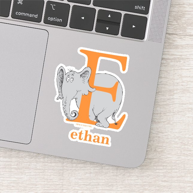 Adesivo Dr. Seuss ABC: Carta E - Branco | Adicione seu nom (Detalhe)