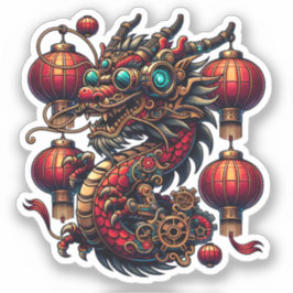 Adesivo Dragão de Ano Novo Chinês Steampunk