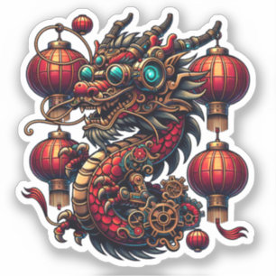Adesivo Dragão de Ano Novo Chinês Steampunk