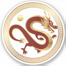 Adesivo Dragão-Ouro chinês Ano do dragão 2024
