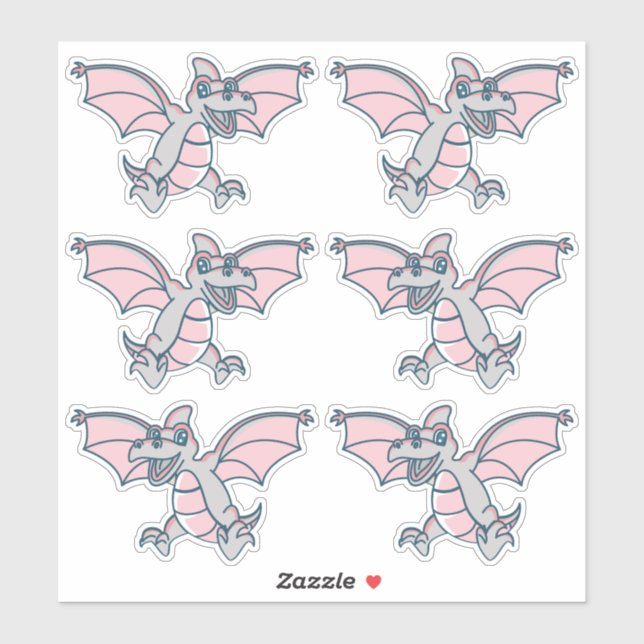 Adesivo Dragões Dinossauros Rosa e Cinzas (Folha)