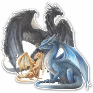 Adesivo Dragões Preto Azul e Dourado