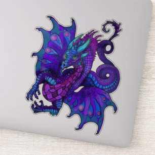 Adesivo Dragon Art Nouveau Estilo Azul e Roxo