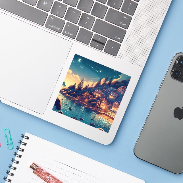 Adesivo Dreamy Coastal Night (Notebook com iPhone)