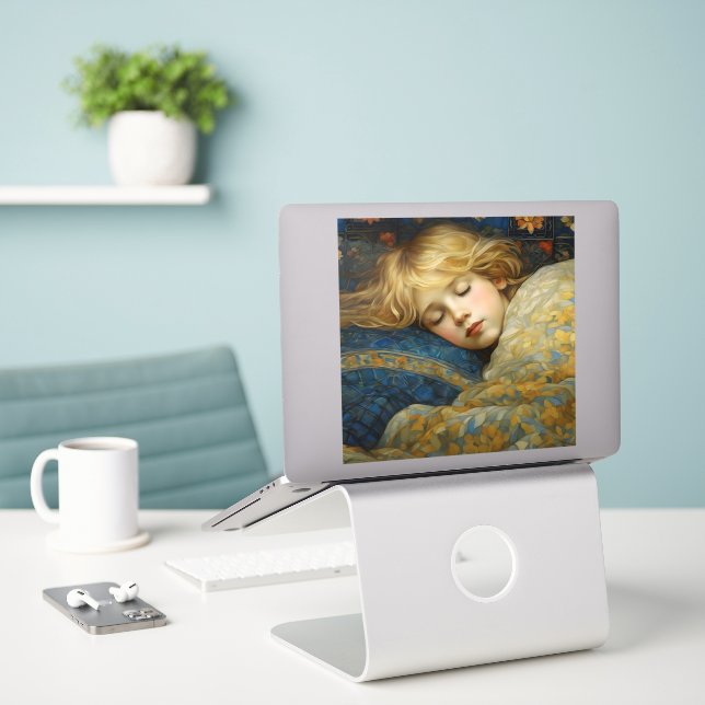 Adesivo Dreamy Dormindo Criança em Filha Floral (Laptop na mesa)